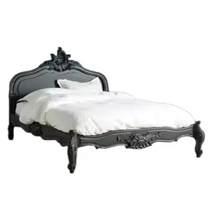 Wholesale High Quality Modern Luxury Antique Royal Bed Furniture American Living Room Premium Carved Wooden Black Menara Bed