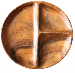 latest Vintage Eco-Friendly Wooden 3 Compartment Divided Wood Plate Handcrafted Acacia <b>Dessert</b> Dish Serving Trays for sale - Product Image 5