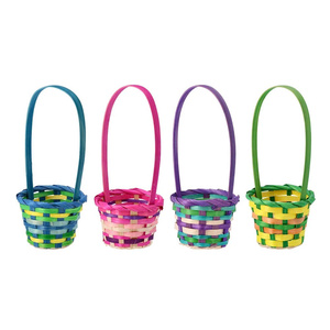 Hot Sale Personalised Classic Round Green Easter <b>Basket</b> with Colorful Straps Handle Made From Bamboo Available Online - Product Image 1