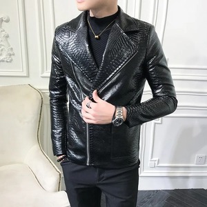 Chaqueta de Cuero Negra Unisex para Motociclista con Diseño Personalizado en Relieve de Pitón, Cierre Asimétrico, Estilo Casual, Tela de Lona - Product Image 5