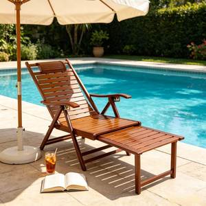 Chaise pliante inclinable en teck massif avec repose-pieds, fabricant, fournisseur et exportateur de meubles de jardin et de patio en Indonésie - Product Image 1