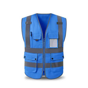 Chaleco reflectante azul personalizado con cremallera, tela impermeable de poliéster y utilidad con impresión de logotipo personalizado - Product Image 1