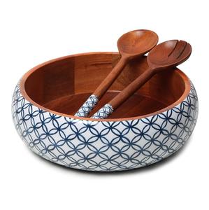 Fournisseur en gros Bol à salade en bois extra large avec 2 serveurs d'une capacité de 4.5 pintes de 12x4 pouces Bol de service à salade salubre pour les aliments - Product Image 1