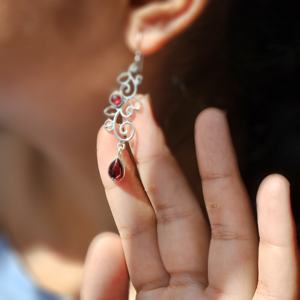 Garnet Stylish <b>Long</b> Dangle Silver <b>Earring</b> Two Gemstone Silver <b>Earring</b> - Product Image 4