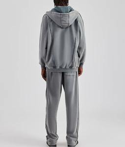 ชุดเสื้อฮู้ดมีซิปและกางเกงวอร์มผ้าฝ้าย100% 2ชิ้นใส่สบายชุดเสื้อผ้ามีฮู้ดและกางเกงทรงบานสำหรับผู้ชาย - Product Image 5