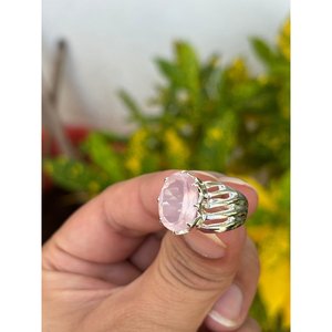 Bague ovale en argent 925 avec quartz rose, sertissage tendance, plaqué or rose et rhodium, certifiée IGI, cadeau avec placage couleur or 18 carats - Product Image 3