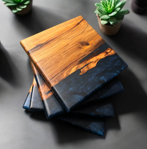 Sous-verre en bois et résine avec support de support Top vente sous-verre en résine en bois de couleur de forme de taille personnalisée - Product Image 3