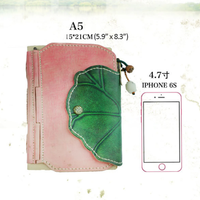 Cahier de voyage fait main Vintage rose rétro en cuir de vachette 240 pages, feuille de lotus, cadeau en papier kraft en cuir véritable