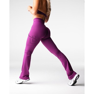 Últimas mallas acampanadas sin esfuerzo de color violeta profundo, figura favorecedora, costura en la cadera, cintura alta y ropa activa, mallas de gimnasio a la moda para mujer - Product Image 2
