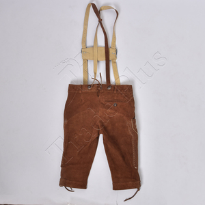ผ้าทอและหนังยาวถึงเข่าสำหรับ Oktoberfest กางเกงเอวสูงสีน้ำตาลเข้มออกแบบได้ตามต้องการ - Product Image 2