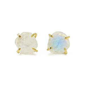 8-10mm pierre de lune arc-en-ciel brute plaqué or ensemble de broches boucles d'oreilles à la main pierre de naissance délicate bijoux minimalistes pour les femmes - Product Image 5