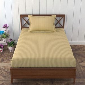 Ensemble de draps en satin 100% coton rayé imprimé 400TC lin Portable plié pour la maison hôtel ou hôpital - Product Image 1