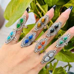 แหวนอัญมณีธรรมชาติแท้หลายแบบ925สเตอร์ลิงทำด้วยมือแหวนเครื่องประดับปรับแต่งได้ตามต้องการ - Product Image 1