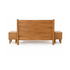 Base de Cama de Madera de Teca con Cabecera Acolchada con Botones Beige y Mesitas de Noche a Juego para Dormitorio Moderno - Product Image 5