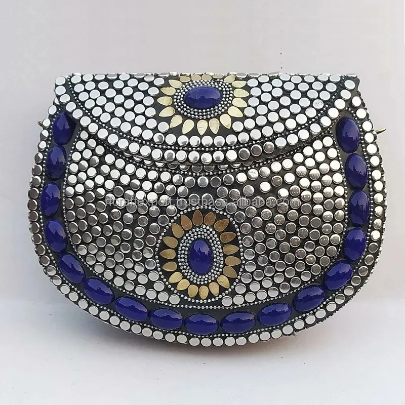 Donne antiche fatte a mano da sposa da donna in metallo pochette borsa a forma di mosaico etnico oro borse in argento India da RF artigianato