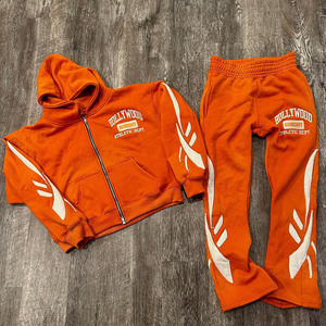 ชุดวอร์มพิมพ์ลายแบบ Acid Wash ปี 2025 ผ้าฝ้ายหนา ซิปแบบรูดขึ้น ทรงขาบาน ชุดเซ็ตเสื้อฮู้ดและกางเกงวอร์มสำหรับผู้หญิง OEM เป็นมิตรกับสิ่งแวดล้อม - Product Image 4