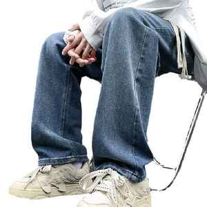 <b>Men's</b> <b>Elastic</b> Waist Spring Breathable Solid Button <b>Jeans</b> Straight Loose Pants with Comfortable Fit - Product Image 4