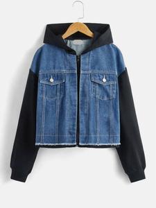 Vestes à Capuche en Denim Vêtements d'Extérieur Polyvalents Superposition Style Décontracté pour Toute Occasion - Product Image 4