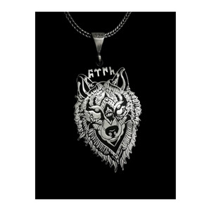 Ciondolo Gokturk con testa di lupo in argento - Collana da uomo realizzata a mano in argento sterling 925 - Product Image 1