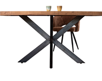 Table à manger en bois pour la maison, le bistrot, le café et le restaurant, avec plateau en bois de teck au design texturé, finition vieillie à la main, base en métal gris