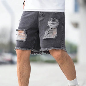 Shorts Vaqueros Casuales para Hombre, Cintura Media, Desgastados, con Dobladillo Deshilachado, Pierna Recta, 100% Algodón, Ecológicos, Suministro OEM, Bordado 3D - Product Image 2