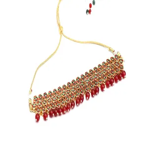 Ensemble de bijoux de mariée vintage Kundan pour femmes, collier plaqué or avec boucles d'oreilles et Maang Tikka orné de pierres en zircon - Product Image 3