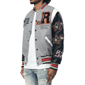 Chaqueta universitaria con logotipo personalizado para hombre, chaqueta universitaria de béisbol con mangas de cuero, chaqueta bordada con letras de piloto para hombre - Product Image 5