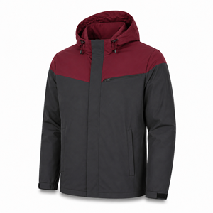 Veste coupe-vent à capuche personnalisée pour homme, bordeaux anthracite, légère, imperméable, en polyester et élasthanne, pour l'extérieur, colorblock, OEM privé - Product Image 3