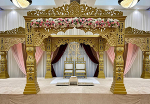 Designer Fiber Wedding Mandap Latest Premium Quality High Carved Pillar Mandapam Best Price Marriage Mandap <b>Chairs</b> Set Online <b>UK</b> - Product Image 5