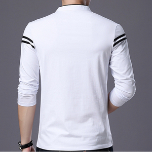 Wholesale High Quality Men <b>Long</b> <b>Sleeve</b> Mandarin Collar T-<b>Shirts</b> Design Button Polo T <b>Shirt</b> - Product Image 2