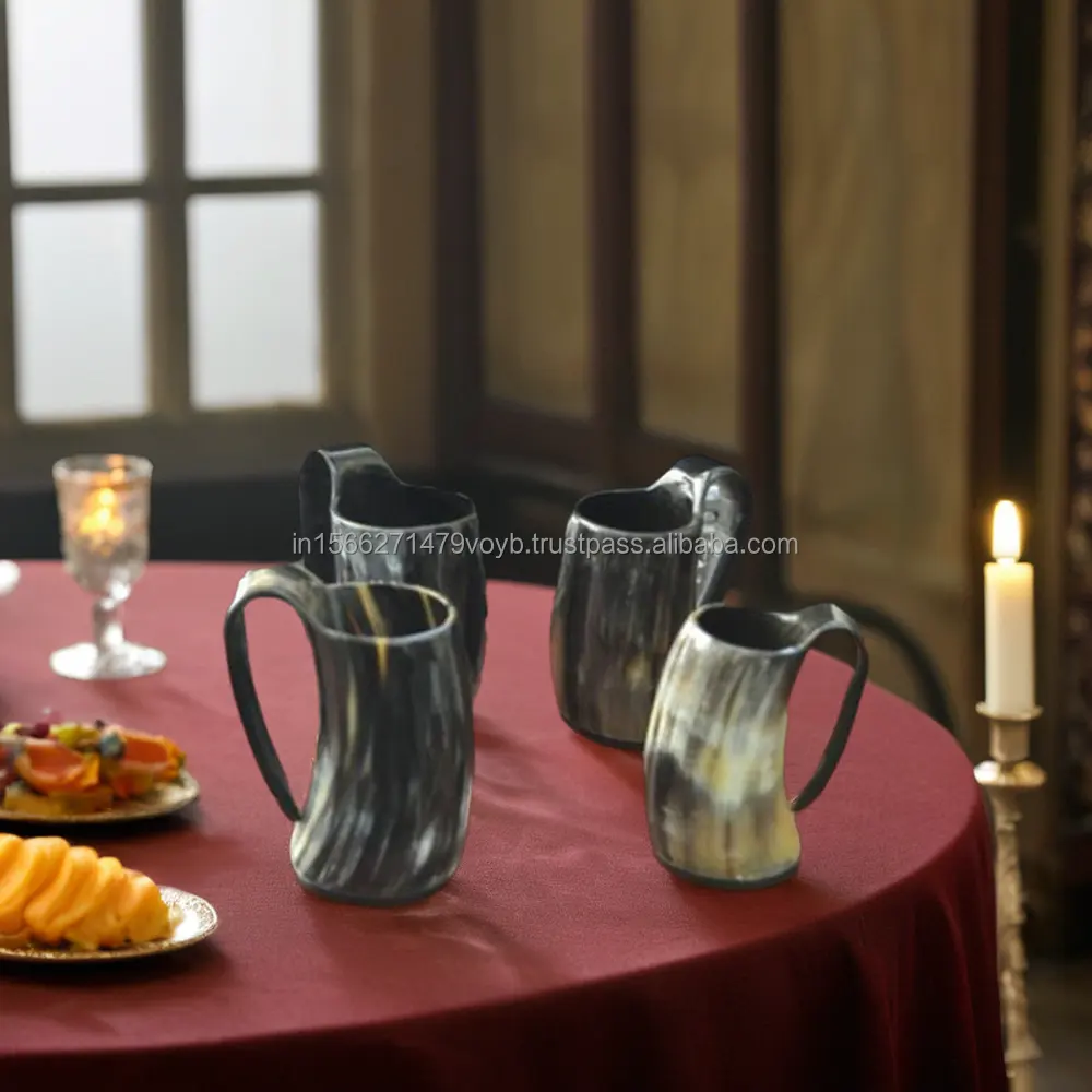 4 mảnh màu xám trâu sừng thủy tinh phục vụ Cốc Thời Trung Cổ Ấn Độ ubuy sừng Hoàng Gia Uống Thủy Tinh bartender lựa chọn quý giá