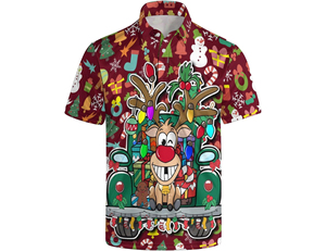 เสื้อโปโลแขนสั้นลายกวางเรนเดียร์คริสต์มาสสำหรับผู้ชาย ลายการ์ตูน สวมใส่สบาย ผลิตจากโพลีเอสเตอร์ 100% เหมาะสำหรับกิจกรรมกลางแจ้ง แบบซับลิเมชั่น - Product Image 1