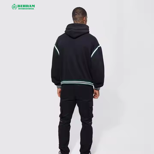 Sweat-shirt à capuche unisexe surdimensionné de haute qualité pour homme, avec épaules tombantes et surpiqûres contrastées, 100 % coton molletonné/éponge française - Product Image 4