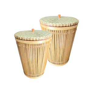 Diseño único agua Jacinto algas marinas ratán bambú cesta de lavandería con tapa Vietnam perfecto para organizar y almacenar - Product Image 1