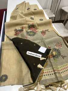 Best Quality Cotton Saree All <b>Body</b> Fancy Tassels Traditional Floral Motifs Contrast Blouse Piece for Parties Classic Indian - Product Image 3