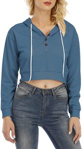 Sweat à capuche court d'été respirant pour femme, imprimé, manches longues, col en V profond, pull, logo sur le devant, écologique - Product Image 4