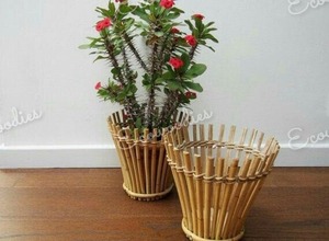 Handcrafted Bohemian Style Vintage <b>Bamboo</b> Weaving Abstract Pattern Concrete Flowerpot Set of 2 for Garden Outdoor Decor - Product Image 3