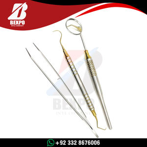 Kit d'examen dentaire de base 3 pièces doré : Miroir, Pince à épiler et Porte-coton - Product Image 5