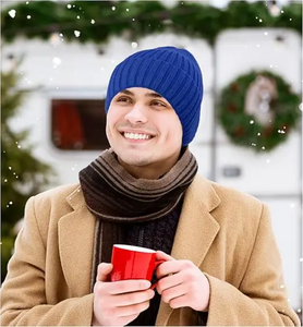 Bonnet doublé en satin de soie épais à revers de luxe de haute qualité Bonnet blanc personnalisé Bonnet d'hiver souple Bonnet tricoté avec doublure en satin - Product Image 6