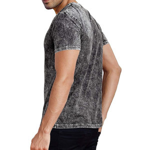 Último diseño Color negro Stonewash Heavyweight 100% algodón Vintage en blanco patrón sólido camiseta - Product Image 4