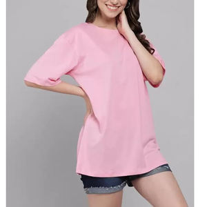 Camisetas informales de verano de gran tamaño para mujer de manga corta con cuello redondo transpirable pesado GSM 100% algodón - Product Image 6