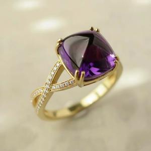 Anillo Minimalista Cristiano de Plata de Ley 925 para Mujer, Amatista, Chapado en Oro de 18K, Engaste de Puntas, Certificado por Terceros - Product Image 3