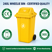 Conteneur à déchets alimentaires commercial en plastique HDPE écologique de 240 L, robuste, avec couvercles, frein de roue et drain