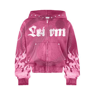 Sudaderas con cremallera de lujo Sudaderas con capucha transpirables antiarrugas de punto Sudaderas con capucha de lavado ácido con hombros caídos - Product Image 3