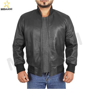 Chaqueta de Cuero para Hombre - Estilo Bomber con Canalé, Chaqueta de Cuero de Cordero Auténtico, Estilo Casual y Motero - Product Image 1