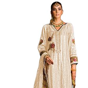 Nuevo traje paquistaní Georgette bordado pesado para mujer con fondo Nazarene Duppata Santos con interior - Product Image 2