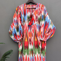 Beau coton imprimé fait à la main femmes blanches mode poids léger vêtements de plage robe portefeuille