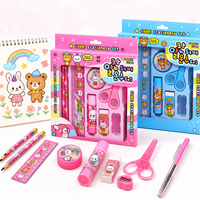 Lot de papeterie mignon à thème dessin animé pour enfants, fournitures scolaires avec crayon, règle, ciseaux, gomme, colle et stylo