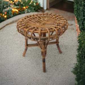 Lovely Mid-Century Modern Wicker Stool Curved Bamboo Three Straight Legs Gorgeous Round <b>Seat</b> Decorated Stool Bone Inlay Console - Product Image 2