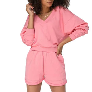En ligne femmes coton deux pièces vêtements de salon ensemble sweatsuit grande taille automne hiver tenue avec chemise tricotée et short pour hommes - Product Image 5